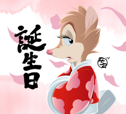 thornvalley: Illustration I made of Mrs. Brisby in a kimono.