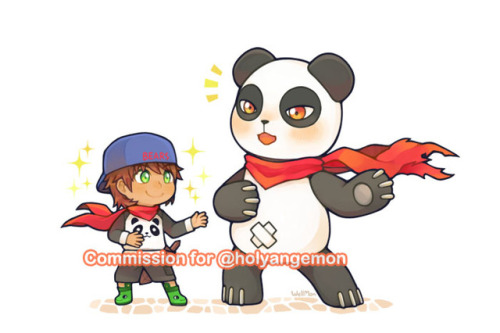 Chibi commission for @holyangemon! Hunter, original character, and Pandamon. Thank you so much for t