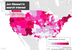 vox:  Google News Lab has been tracking just how much people care about Jon Stewart’s departure from The Daily Show, an event that has loomed large over the internet’s news cycle for months. It’s no surprise which states care the most about the