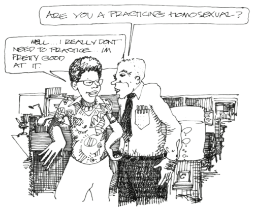 illustrated by kris kovick and published in out/look: national lesbian &amp; gay quarterly vol. 