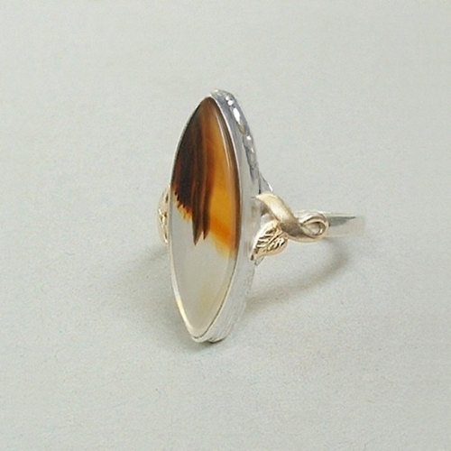 Art Deco RING Moss Agate Gemstone Sterling Silver 10k Gold Filled CLARK &amp; COOMBS Hallmarked, Siz