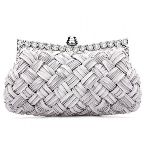 Yoins Woven Jewelled Clutch Bag in Grey ❤ liked on Polyvore (see more woven purses)