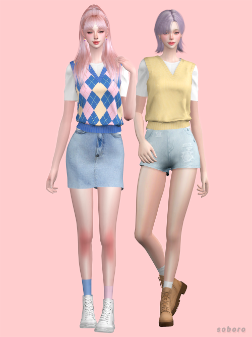 soboro-sims:[soboro] Polo Sweater vest Denim Two-Piece &Polo Sweater vest Top New mesh 38 Swatch