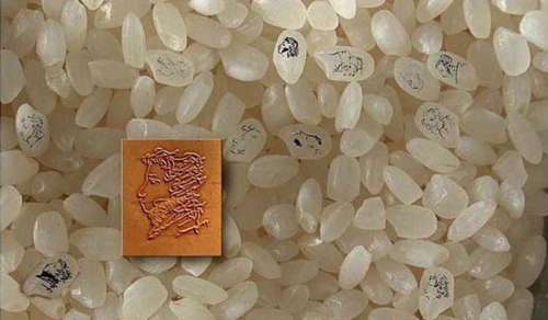 nprfreshair:What you are looking at are apparently portraits of Pushkin painted onto rice grains.