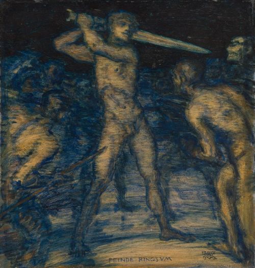 FRANZ VON STUCK 1863 Tettenweis - München 1928 “Feinde ringsum”. Öl auf Malkarton. (1914). Ca. 34,5 