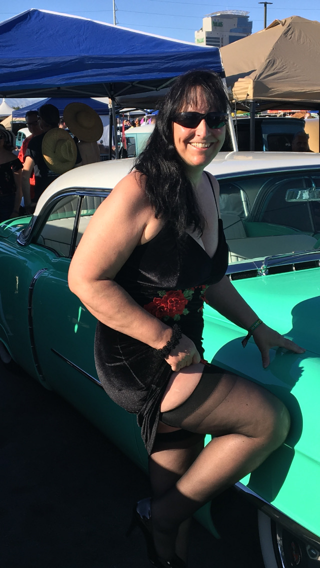 At the Rockabilly car show at the Orleans. She was posing for her husband or boyfriend