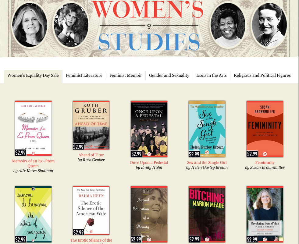 Women’s Equality Day & Feminist Ebook Sale, $2.99, Expand Your Library by Taylor Marsh
My publisher Open Road Media is celebrating Women’s Equality Day, which is tomorrow, with a big Ebook sale of feminist Open Road Authors.
All feminist authors’...