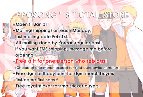 uzumakipposong: *Free merch giveaway for one person who reblogs:D* I re-opened my tictail store fi