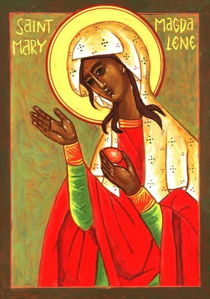 Mary Magdalene holding a Easter egg, Byzantine icon by Dr. Robert Béla Wilhelm, 20th century