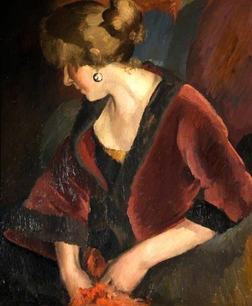 artballetoperaclassical:Bernard Meninsky (Ukrainian-born British, 1891-1950) - Lady in Red, 1922 oil