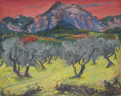 thunderstruck9:  Frederick Gore (British, 1913-2009), Olive grove with red sky. Oil on canvas, 65.4 x 80.7 cm.