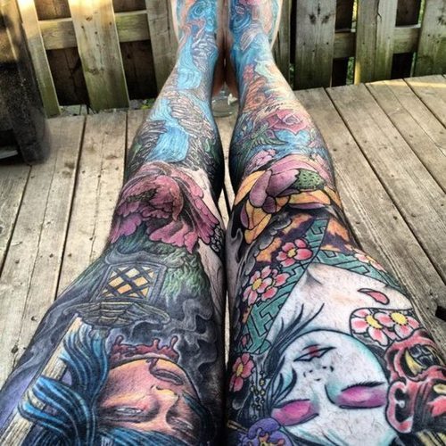 Girl with full leg tattoo