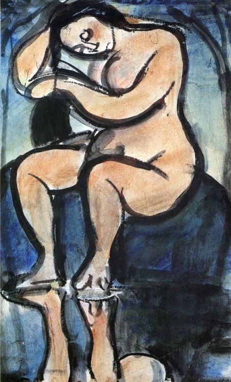 youcannottakeitwithyou:Georges Henri Rouault (French, 1871 – 1958) Nude at a Mirror, 1913