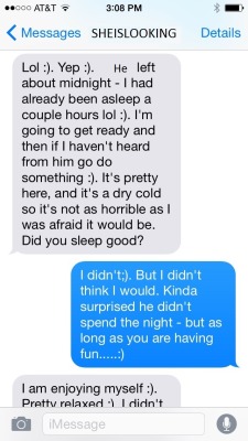 Sheislookingheiswatching:  Text Set From This Morning While She Is On Her Weekend