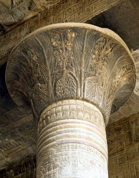 Temple of KhnumLotus-leaf capital of the hypostyle hall in the Temple of Khnum at Esna.