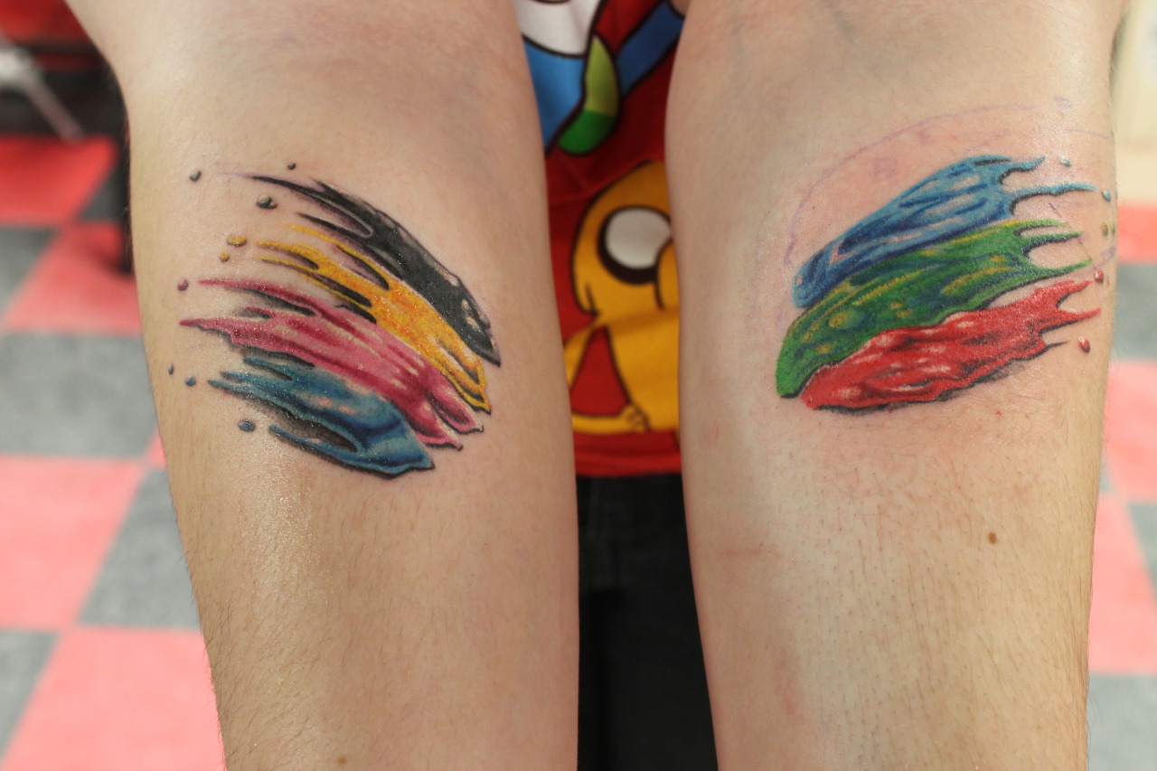 These are my third and fourth tattoos. Process and print colors, because I’m going to be a famous graphic designer someday! Thanks to the amazing Brad at Hallowed Ground in Portland Maine.