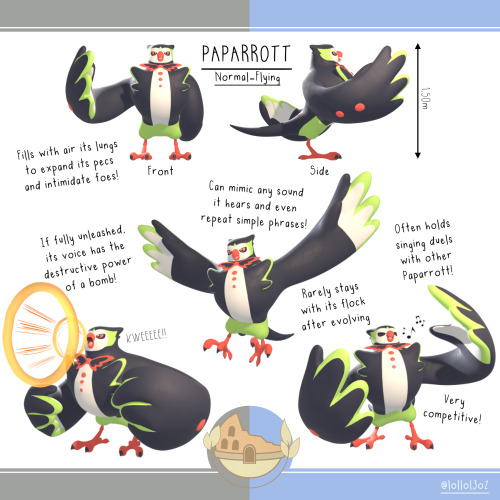 Here’s the concept for my rt1 bird line!Cheerpeep, the Chirping fakemon, Rondowl and Paparrott, the 