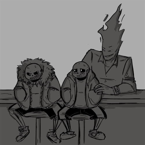 askellie:  withtheworms:  In Korea we learned that Underfell Grillby/Undertale Sans is a popular ship and I was a.) immediately on board.  b.) instantly had to jump to “what if Underfell Sans was also there.” Because……… i mean, what if?  Aaaaaanyway.