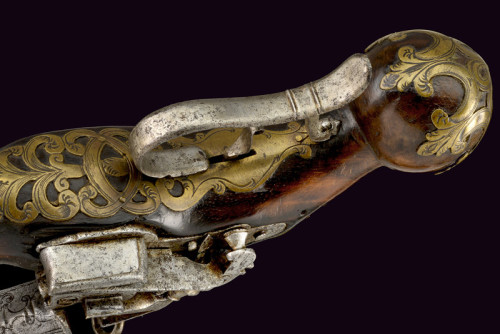 A brass mounted miquelet ripoll type pistol originating from Spain, 18th century.