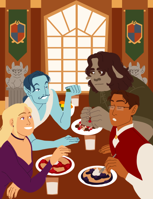 [A fullcolor digital illustration of the thundermen and Rainer from the adventure zone: graduation. 