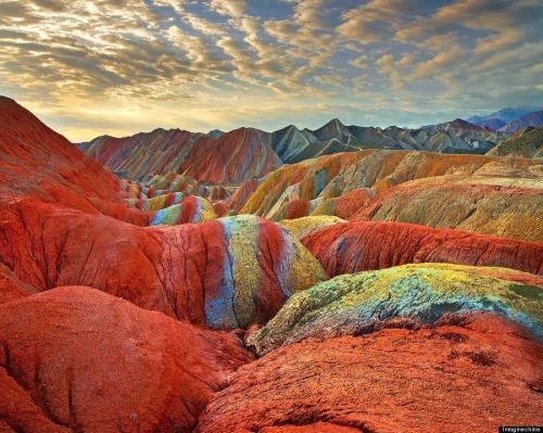 aestheticgoddess:Actually real, not edited, colored sandstone mountains in Zhangye Danxia Landform G