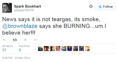 iwriteaboutfeminism:  Police use tear gas on protesters in Ferguson. Monday, November 24th