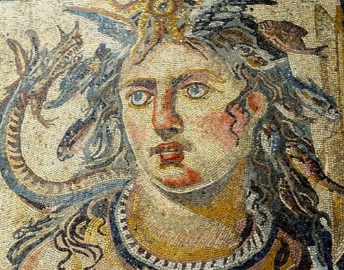 signorformica:Fourth century mosaic depicting Tethys: in Greek mythology, sister and wife of Titan-g