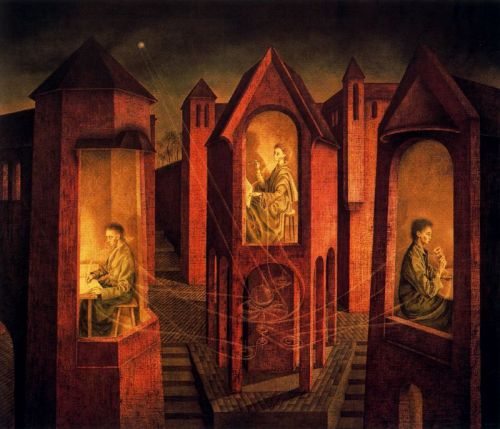 artist-varo:Three destinations, 1956, Remedios VaroMedium: oil,masonite