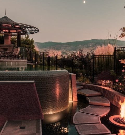 Eclectic Pool - PoolAn Illustration Of A Medium-sized Eclectic Backyard With A Custom-shaped Stone Infinity