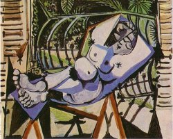 artist-picasso:  Female nude near the garden, 1956, Pablo Picassohttps://www.wikiart.org/en/pablo-picasso/female-nude-near-the-garden-1956