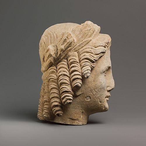hismarmorealcalm:Stone Sculpture  Limestone head of Apollo  Hellenistic mid–3rd cent