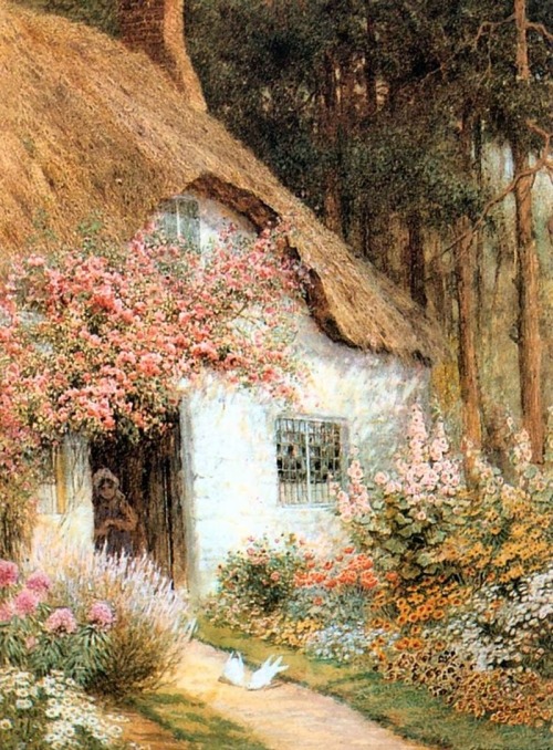 “'Doves before Cottage’ by Arthur Claude Strachan (1865-1929)