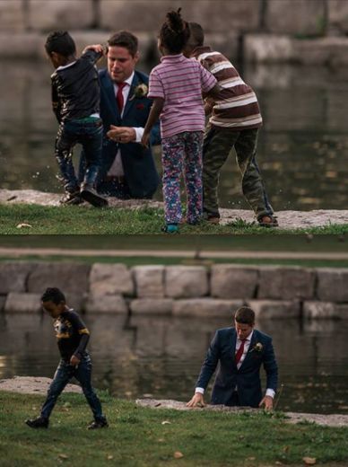 viralthings:  A groom on his wedding day saved a young boy from drowning.