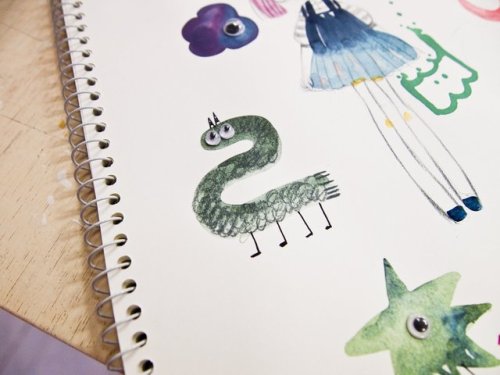gamnamu:  I put my toy eyes on top of the watercolor doodles.