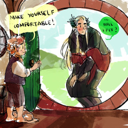 tosquinha:  Thranduil visiting Bilbo in the Shire, being a too comfortable guest and an emotional drunk.  Art trade with twilight-deviant​! I hope you’ll like, dear :3