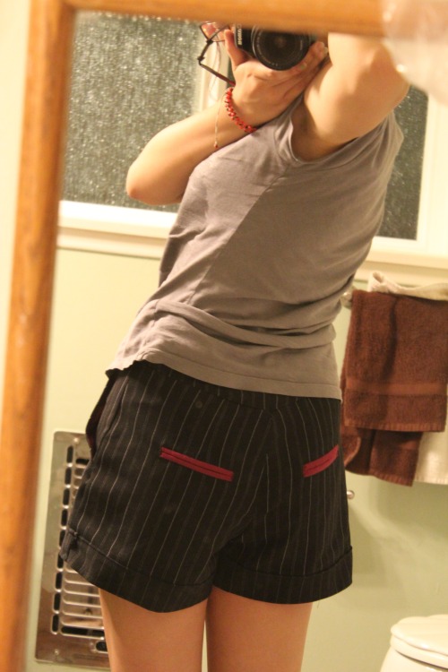 a deer head, shorts, and pencil skirt made in the Sewing Lab[ignore my bathroom]