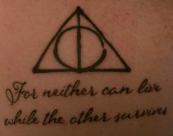 Deathly Hallows and the prophecy. It was done at Brew City Tattoo by Brian.