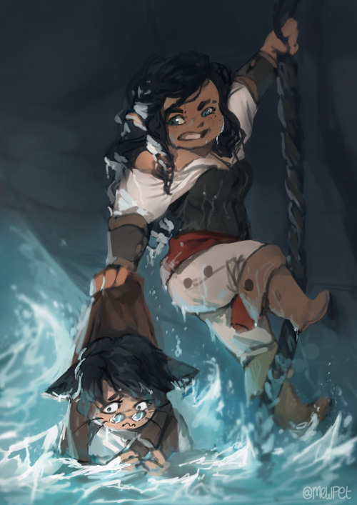 Strong pirate lady saves local catboy from drowning