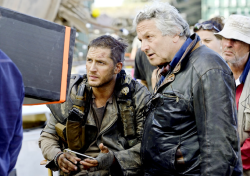 fuckyeahdirectors:  George Miller with Tom Hardy and Charlize Theron on-set of Mad Max: Fury Road (2015)