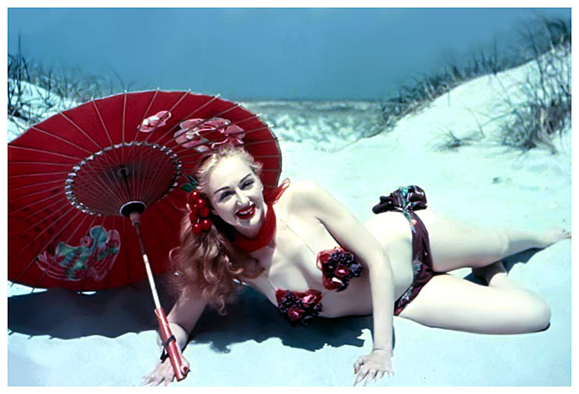 Lynne O’Neill models one of her self-made swimsuits, somewhere in the dunes near