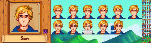 Sebastian and 2 versions of Sk8er boi Sam updated for the current version of Stardew Valley, SMAPI a