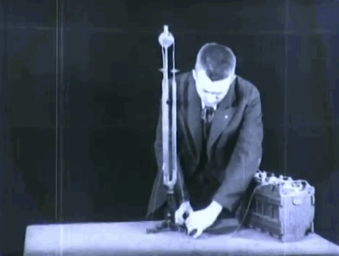 jtotheizzoe:  generalelectric:  Hydrogen and oxygen gases are produced using electrolysis in “Beyond The Microscope”, a science film about atoms made by GE in 1922.   These old films that GE has been putting on their Tumblr tell me that they basically
