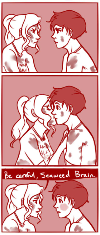 Aww their first kiss right before Percy gets attacked by monsters and a volcano blows upso romantic