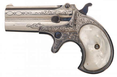 Factory engraved Remington Type I derringer with pearl grips.Sold at auction: $4,750