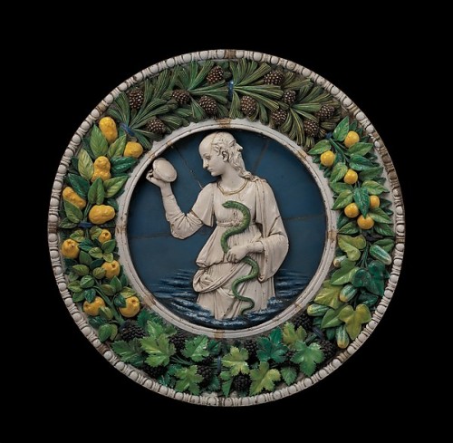 heaveninawildflower:Glazed terracotta roundel of Prudence (Florence, circa 1475) by Andrea della Rob