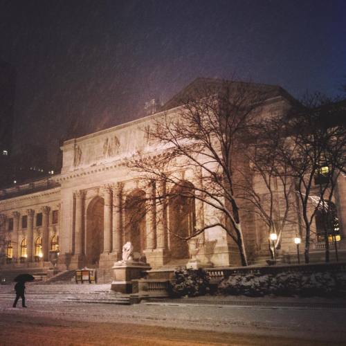 nythroughthelens: The New York City Public Library in a snowstorm. (at New York, New York)