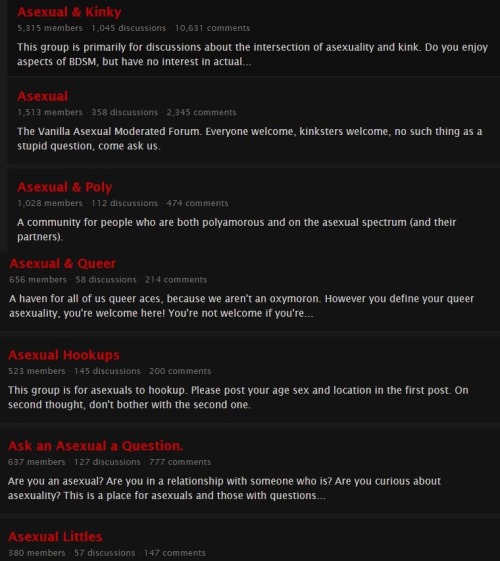  Just a small section of the asexual groups on Fetlife! Many ace people are a part of the kink commu