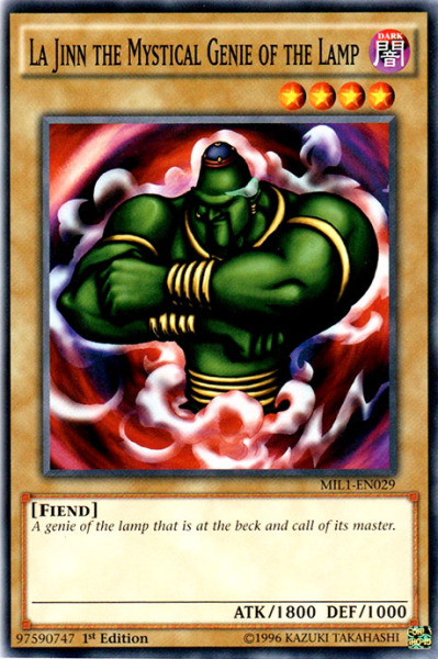 One of Kaiba’s iconic monsters. Also a very powerful monster in early Yugioh, having the highest ATK of any monster that could be summoned with no tribute at the time of its release #la jinn the mystical genie of the lamp #level 4#dark#fiend#normal monster#seto kaiba#yugioh#yugioh cards #alternate art cards