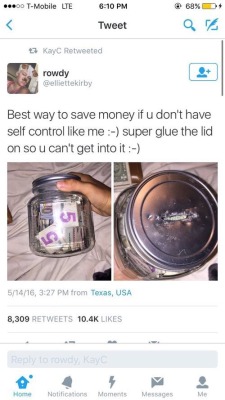 parks-and-rex: glouptips: Thank you to the girl that posted this! I have such a hard time saving money. Withdrawal what you want to save in cash and put it in a little jar like this. It prevents you from spending it frivolously but is still there in an