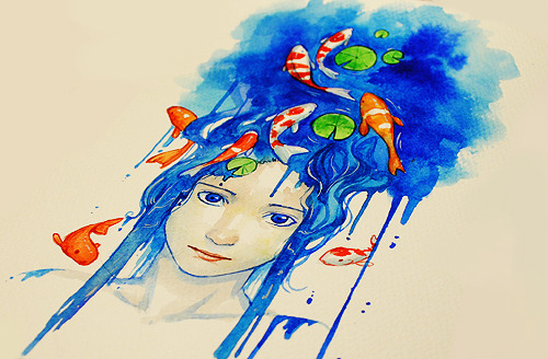 qinni:  The Koi Pond Done watercolours  Day 66 of the Sketchbook Project | my DA